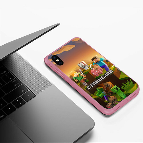 Чехол iPhone XS Max матовый Станислав Minecraft / 3D-Малиновый – фото 3