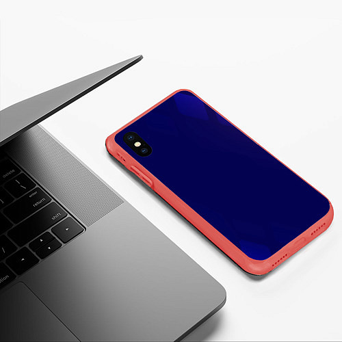 Чехол iPhone XS Max матовый Темно синий фон / 3D-Красный – фото 3