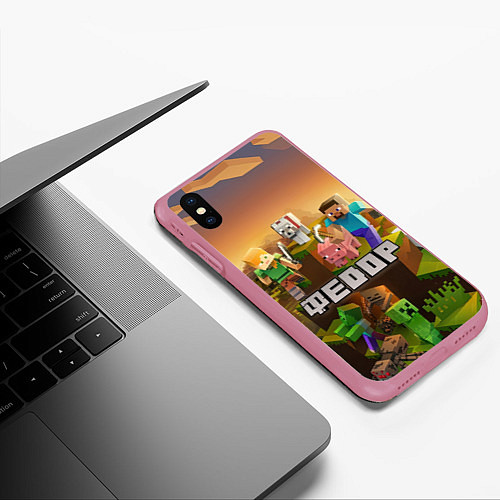 Чехол iPhone XS Max матовый Федор Minecraft / 3D-Малиновый – фото 3