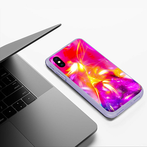 Чехол iPhone XS Max матовый Цветные огни в ночи / 3D-Светло-сиреневый – фото 3