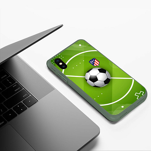 Чехол iPhone XS Max матовый Atletico madrid Мяч / 3D-Темно-зеленый – фото 3