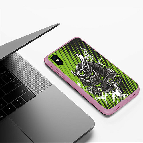 Чехол iPhone XS Max матовый Неоновый самурай-воин / 3D-Розовый – фото 3