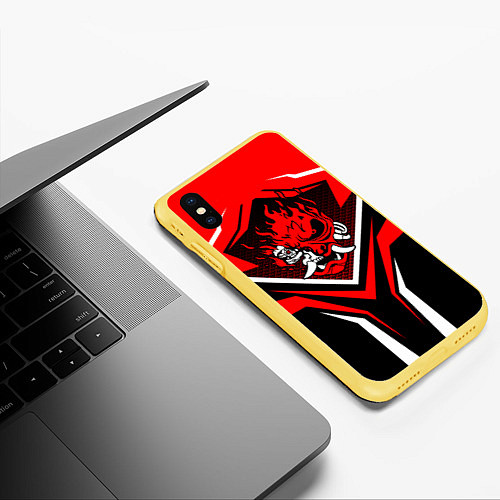 Чехол iPhone XS Max матовый Киберпанк - Демон Они - Sportwear / 3D-Желтый – фото 3