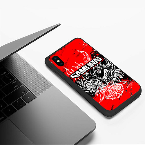Чехол iPhone XS Max матовый Самурай - Маска Они - киберпанк / 3D-Черный – фото 3
