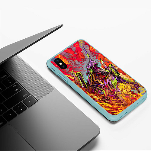 Чехол iPhone XS Max матовый Евангелион красочный / 3D-Мятный – фото 3