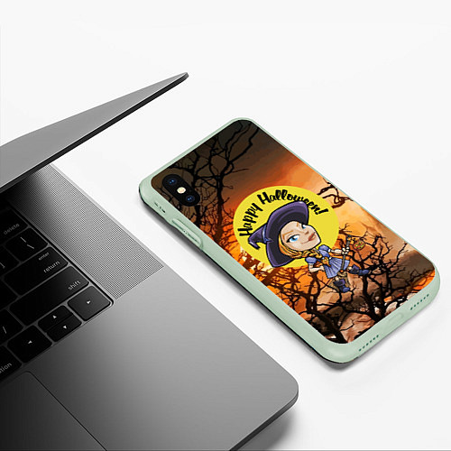 Чехол iPhone XS Max матовый Happy Halloween - Witch / 3D-Салатовый – фото 3