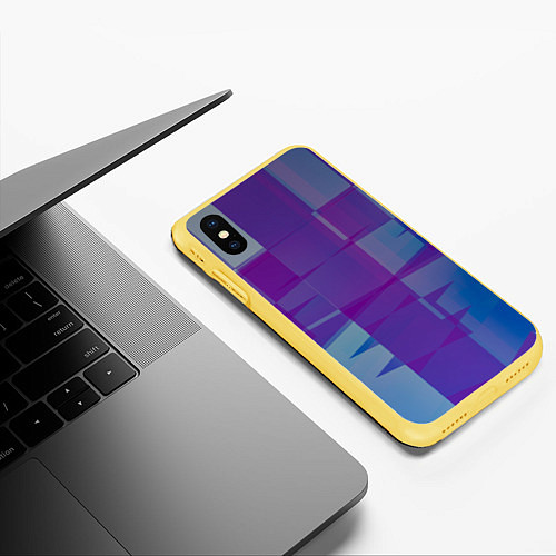 Чехол iPhone XS Max матовый Геометрические объёмные фиолетовые кубы / 3D-Желтый – фото 3