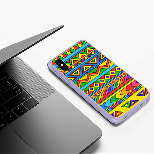 Чехол iPhone XS Max матовый Красивый цветной орнамент / 3D-Светло-сиреневый – фото 3