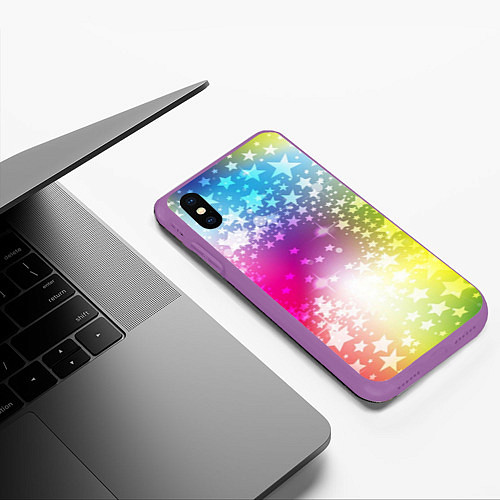 Чехол iPhone XS Max матовый Звезды на радужном фоне / 3D-Фиолетовый – фото 3