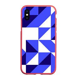Чехол iPhone XS Max матовый Абстрактный сине-белый паттерн, цвет: 3D-красный