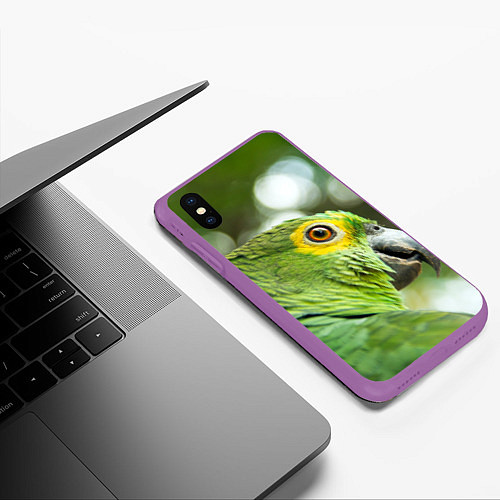 Чехол iPhone XS Max матовый Попугaй / 3D-Фиолетовый – фото 3