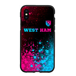 Чехол iPhone XS Max матовый West Ham - neon gradient: символ сверху, цвет: 3D-черный