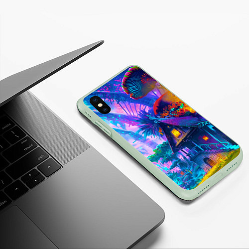 Чехол iPhone XS Max матовый Неоновая страна / 3D-Салатовый – фото 3