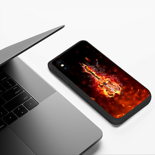 Чехол iPhone XS Max матовый Гитара - пламя / 3D-Черный – фото 3