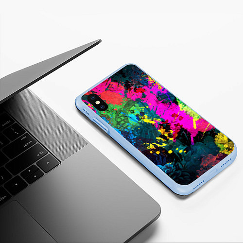 Чехол iPhone XS Max матовый Разноцветные кляксы красов / 3D-Голубой – фото 3