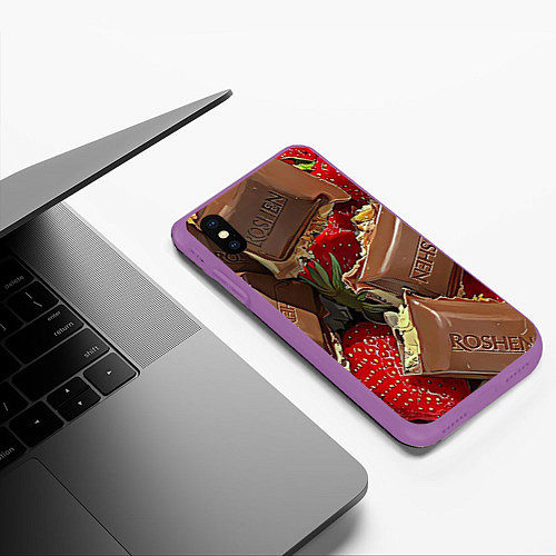 Чехол iPhone XS Max матовый Клубника и шоколад Рошен / 3D-Фиолетовый – фото 3
