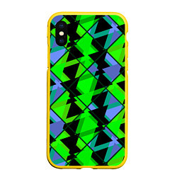 Чехол iPhone XS Max матовый Абстрактные узор из геометрических фигур в зеленых, цвет: 3D-желтый
