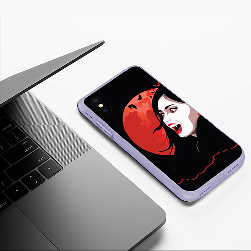 Чехол iPhone XS Max матовый Вампирша на фоне красной луны / 3D-Светло-сиреневый – фото 3