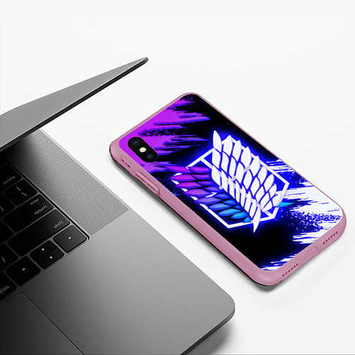 Чехол iPhone XS Max матовый Attack on Titan - logo neon / 3D-Розовый – фото 3