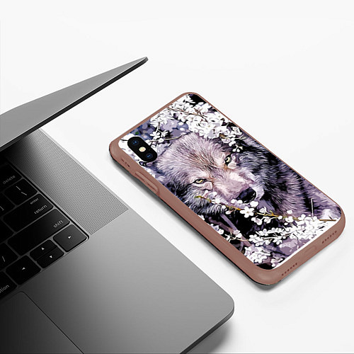 Чехол iPhone XS Max матовый Волк, глаза хищника / 3D-Коричневый – фото 3