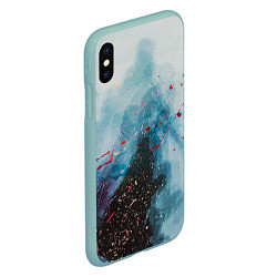 Чехол iPhone XS Max матовый Голубой абстрактны туман и краски, цвет: 3D-мятный — фото 2