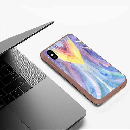 Чехол iPhone XS Max матовый Акварельная абстракция перья Жар-птицы / 3D-Коричневый – фото 3