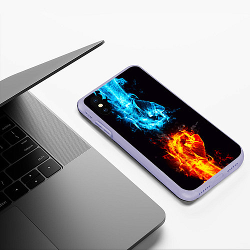Чехол iPhone XS Max матовый Огонь и вода - противостояние / 3D-Светло-сиреневый – фото 3