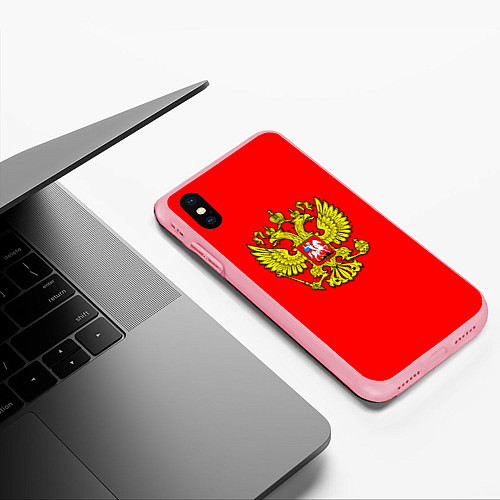 Чехол iPhone XS Max матовый Герб Российской Империи на красном фоне / 3D-Баблгам – фото 3