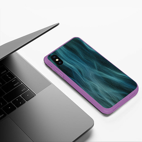 Чехол iPhone XS Max матовый Прерывистый абстрактный синий дым во тьме / 3D-Фиолетовый – фото 3