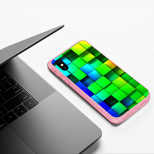 Чехол iPhone XS Max матовый Цветные неоновые кубы / 3D-Баблгам – фото 3