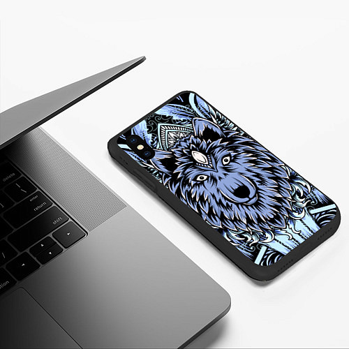 Чехол iPhone XS Max матовый Изображение волка / 3D-Черный – фото 3