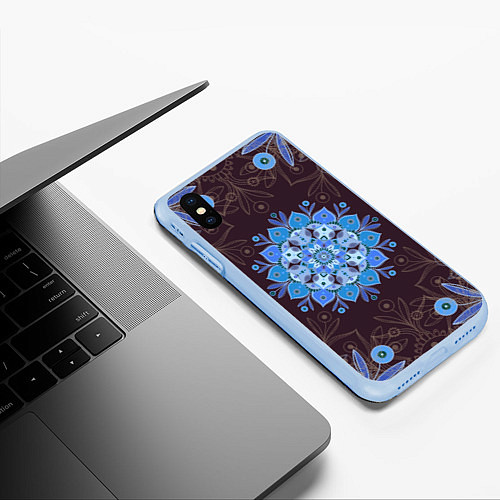 Чехол iPhone XS Max матовый Мандала-цветок Голубая снежинка / 3D-Голубой – фото 3