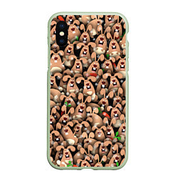 Чехол iPhone XS Max матовый Новогодние зайцы, цвет: 3D-салатовый