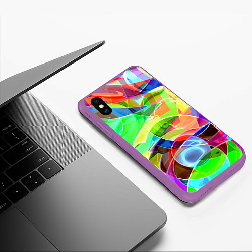 Чехол iPhone XS Max матовый Цветная геометрическая композиция - лето / 3D-Фиолетовый – фото 3