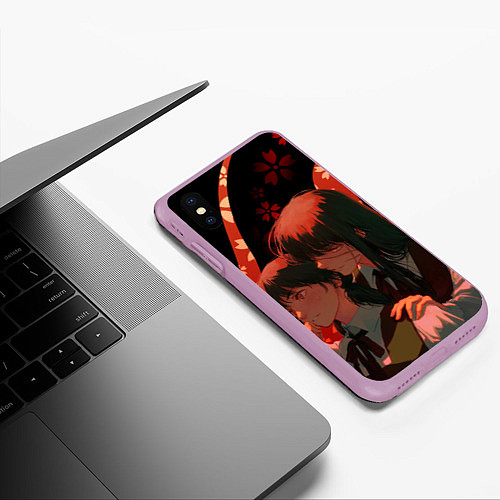 Чехол iPhone XS Max матовый Аса Митака и Демон войны - Человек бензопила / 3D-Сиреневый – фото 3