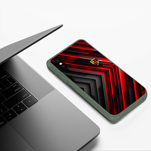 Чехол iPhone XS Max матовый Porsche строгий стиль / 3D-Темно-зеленый – фото 3