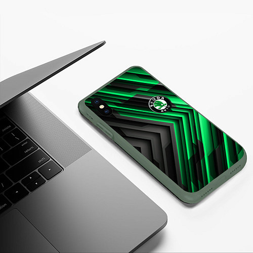 Чехол iPhone XS Max матовый Skoda строгий стиль / 3D-Темно-зеленый – фото 3