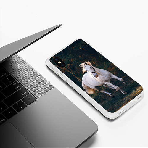 Чехол iPhone XS Max матовый Скачущая белая лошадь / 3D-Белый – фото 3