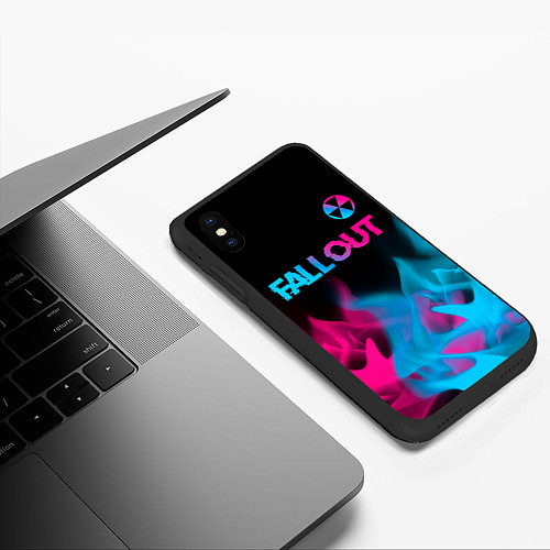 Чехол iPhone XS Max матовый Fallout - neon gradient: символ сверху / 3D-Черный – фото 3