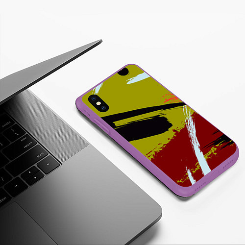 Чехол iPhone XS Max матовый Множество красок на тёмно-зелёном фоне / 3D-Фиолетовый – фото 3