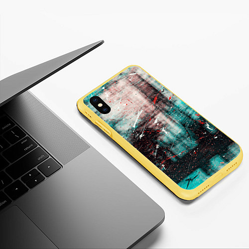 Чехол iPhone XS Max матовый Абстрактные силуэты и тени с красками, царапинами / 3D-Желтый – фото 3