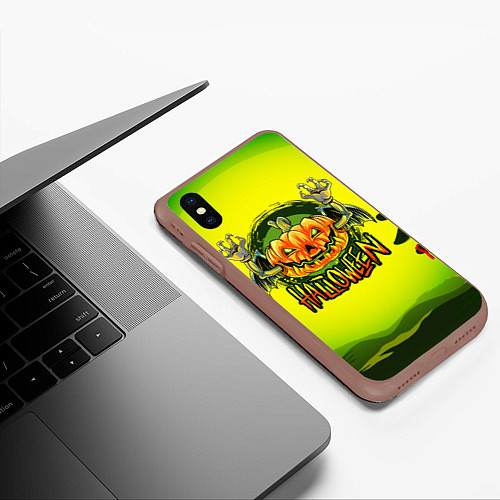 Чехол iPhone XS Max матовый Тыква - зомби хэллоуин / 3D-Коричневый – фото 3