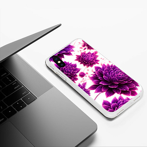 Чехол iPhone XS Max матовый Яркие цветочные бутоны / 3D-Белый – фото 3