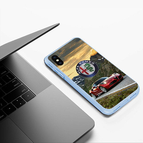 Чехол iPhone XS Max матовый Альфа - Ромео на горной дороге / 3D-Голубой – фото 3