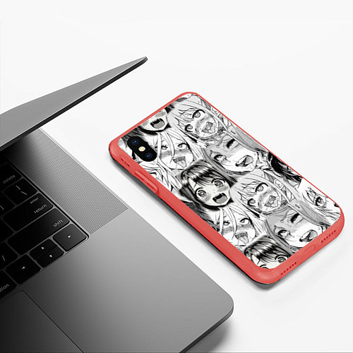 Чехол iPhone XS Max матовый Девушки из Ахегао / 3D-Красный – фото 3