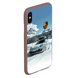 Чехол iPhone XS Max матовый Porsche on a mountain winter road, цвет: 3D-коричневый — фото 2