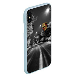 Чехол iPhone XS Max матовый Порше - зимняя дорога, цвет: 3D-голубой — фото 2