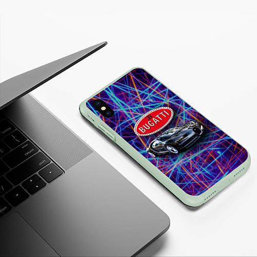 Чехол iPhone XS Max матовый Bugatti - Italy - мечта автомобилиста / 3D-Салатовый – фото 3