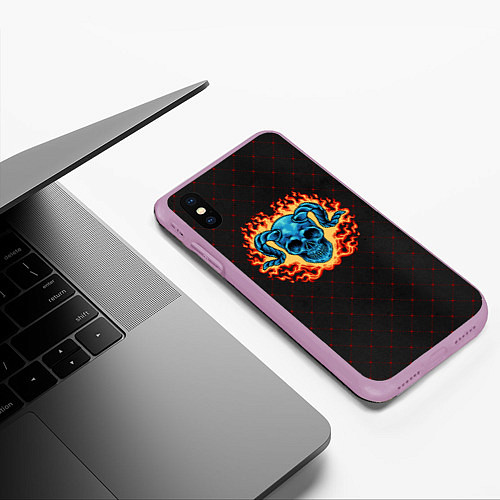 Чехол iPhone XS Max матовый Череп в огне - хэллоуин / 3D-Сиреневый – фото 3