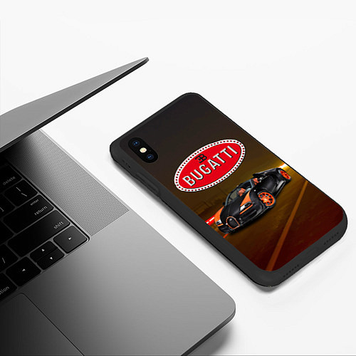 Чехол iPhone XS Max матовый Bugatti на ночной дороге / 3D-Черный – фото 3